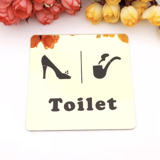 Toilet deurbord / pictogram - Vierkant spiegelend - Goudkleur - Hak en Pijp