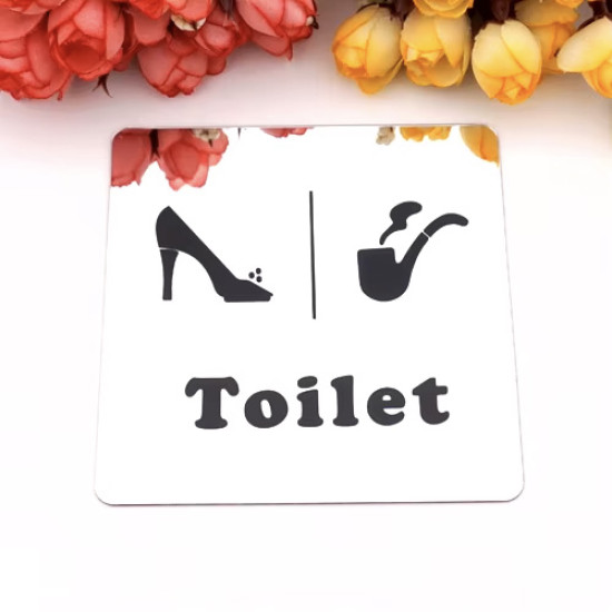 Toilet deurbord / pictogram - Vierkant spiegelend - Zilverkleur - Hak en Pijp