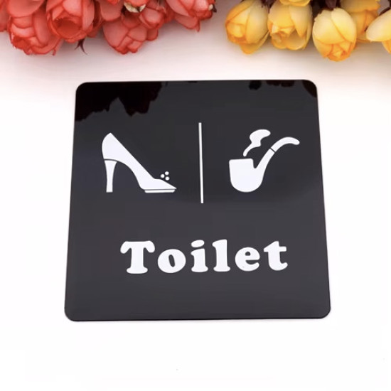 Toilet deurbord / pictogram - Vierkant spiegelend - Zwart - Hak en Pijp