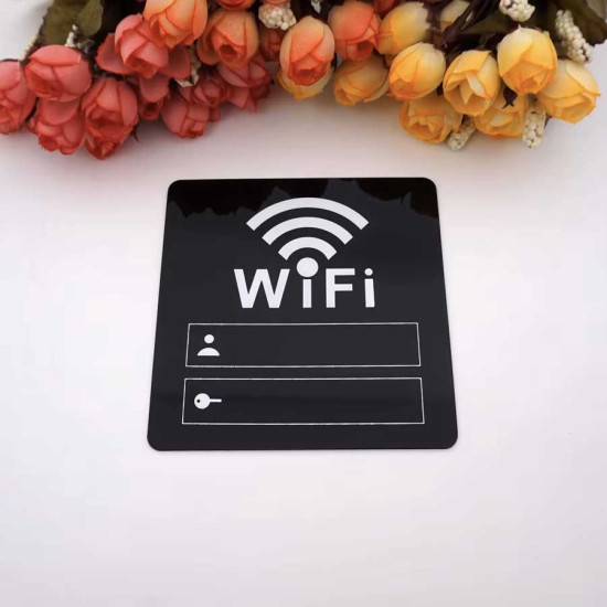 WIFI bordje - plaatje - Zwart - Spiegelend - Zelfklevend - B&B - Horeca - Thuis